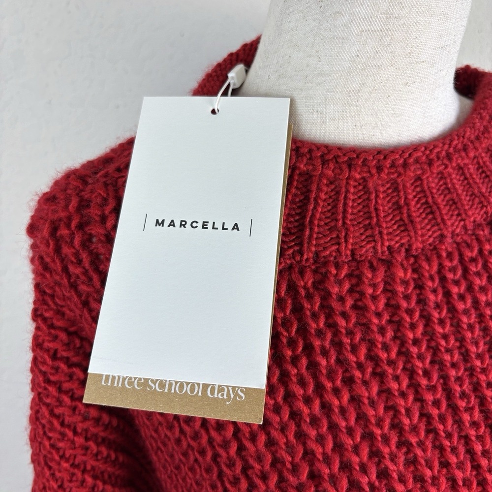 Marcella L Audrey Sweater Oversized Red Chunky Knit Fisherman Wool Roll neck NYC - Picture 8 of 10